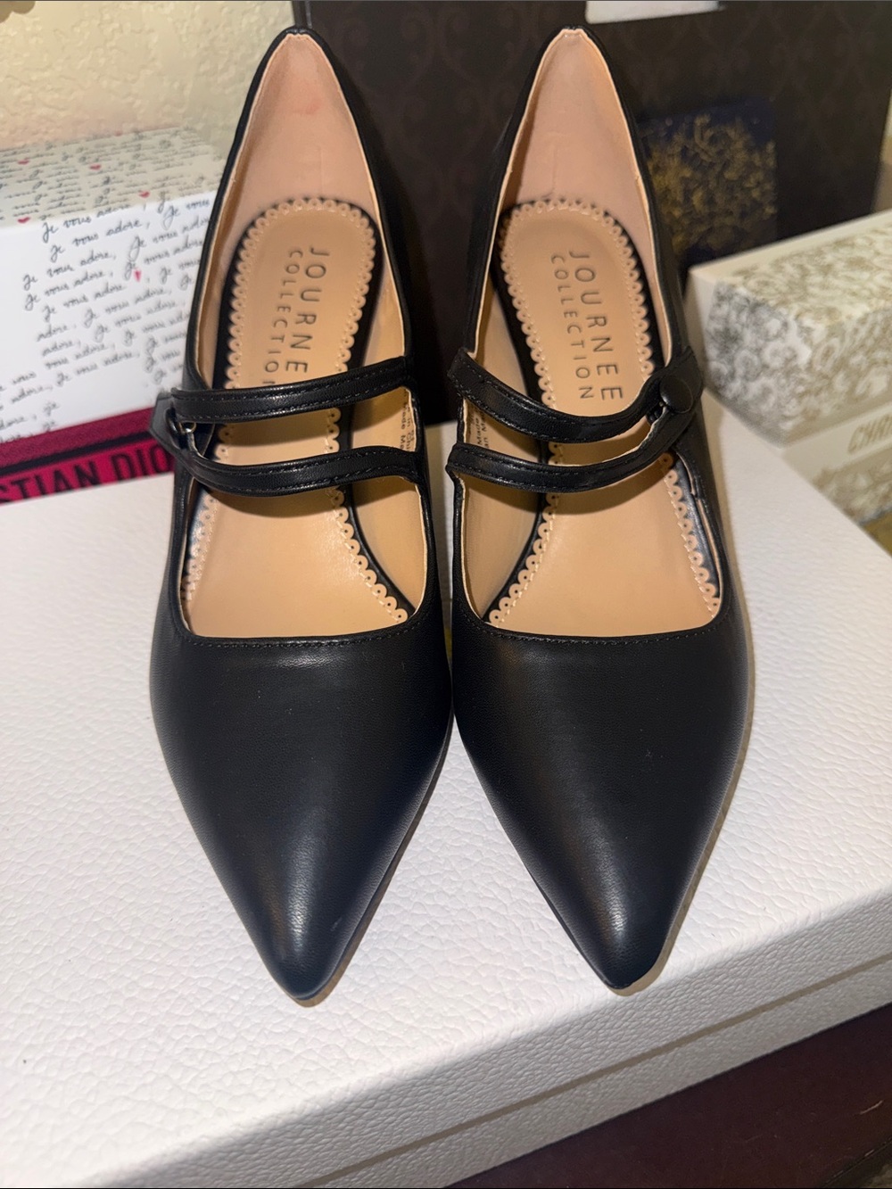Journee Collection Black Pointed Double-Strap Mary Jane Flats